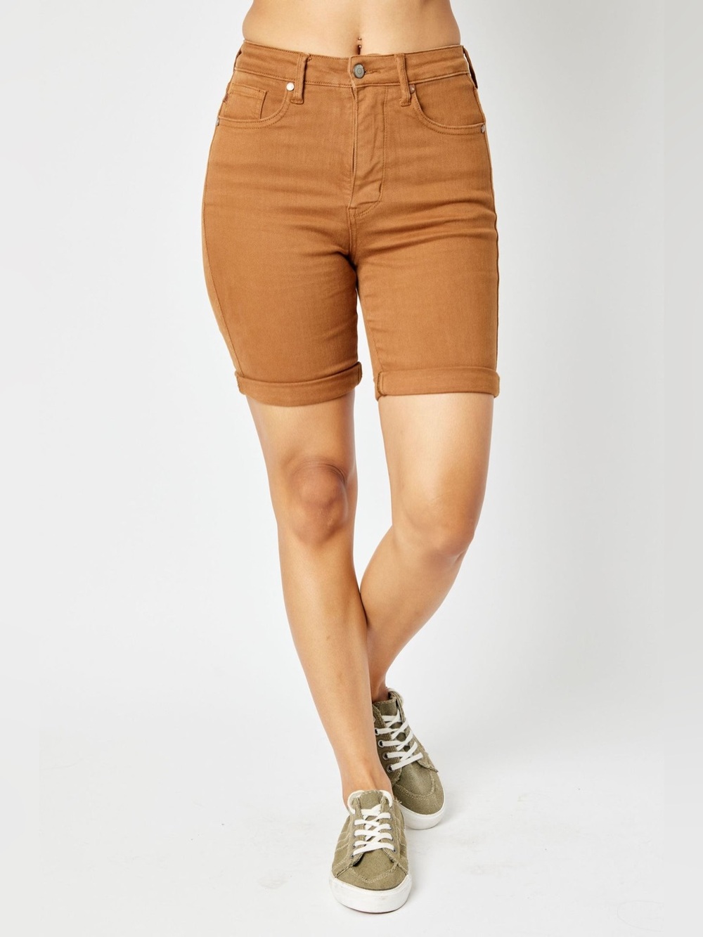 Judy Blue Tess Tummy Control Bermuda Denim Shorts Brown/Orange Size 1XL